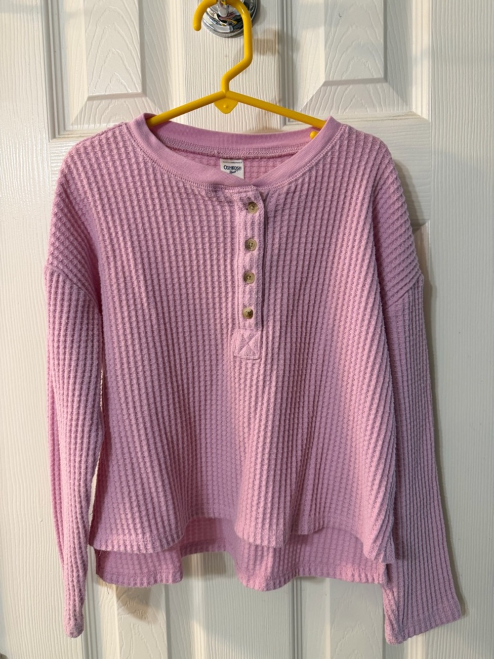 Pink Waffle Knit Henley Top - Kids size 7/7A